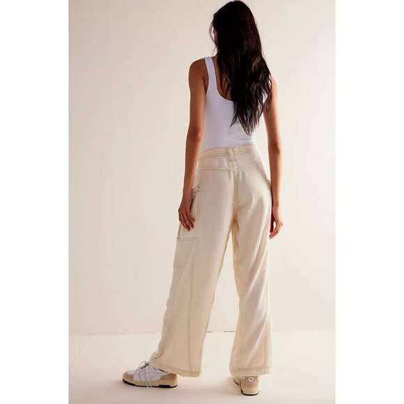 Free People Dunes Wide-Leg Jeans In Ivory Size 26 Retro Y2k Cargo Pants - Picture 2 of 6